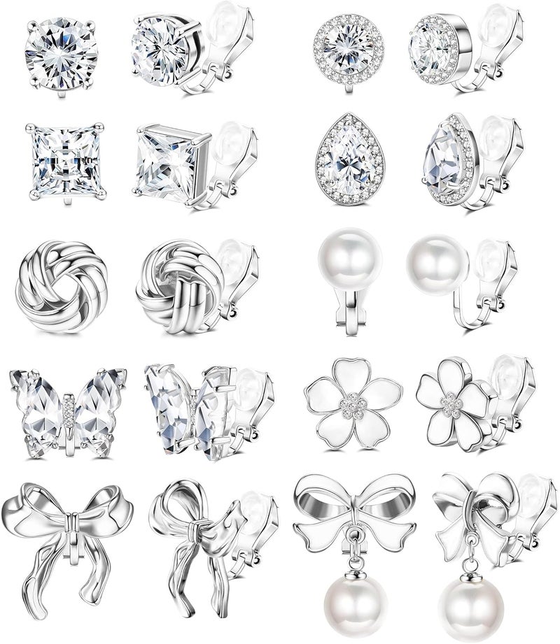 Drperfect Clip on Earrings Women, Gold Clip on Earrings for Women, Clip Earrings for Women, Women's Clip-on Earrings Dangle Pearl Bow Flower Butterfly Cubic Zirconia Non Pierced Earrings Clip on Stud No Piercing Earrings Clip in Earrings - Image 1